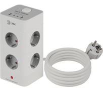 Сетевой фильтр ЭРА TWR-8es-1,5m-4USB-W башня с защитой заземлением с выключателем 8 розеток+4xUSBA+C 1,5м 16А белый Б0069071