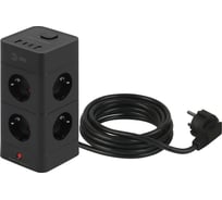 Сетевой фильтр ЭРА TWR-8es-1,5m-4USB-B башня с защитой заземлением с выключателем 8 розеток+4xUSBA+C 1,5м 16А черный Б0069072
