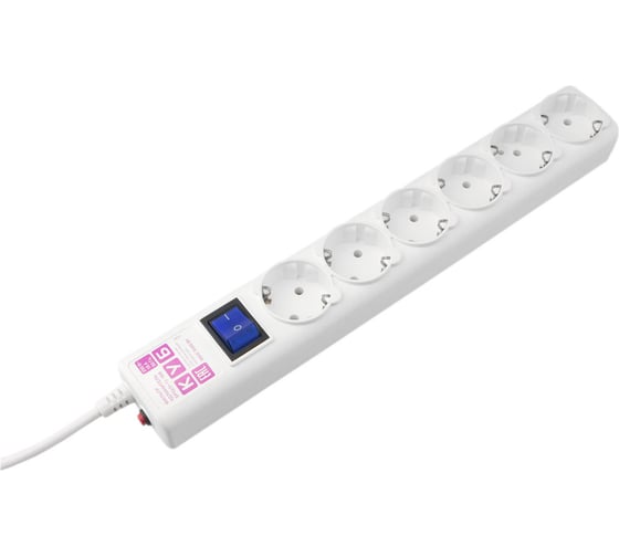 Фильтр-удлинитель Power Cube 1,9 м 6 розеток (белый) 16А/3,5кВт, SPG6-16-1,9M 1
