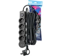 Удлинитель КОСМОС 5м, ПВС 3х1, 4 гнезда, заземление, выкл, USB, 10А 2500Вт, черн YKsm5m4g-Z-VU10A-B