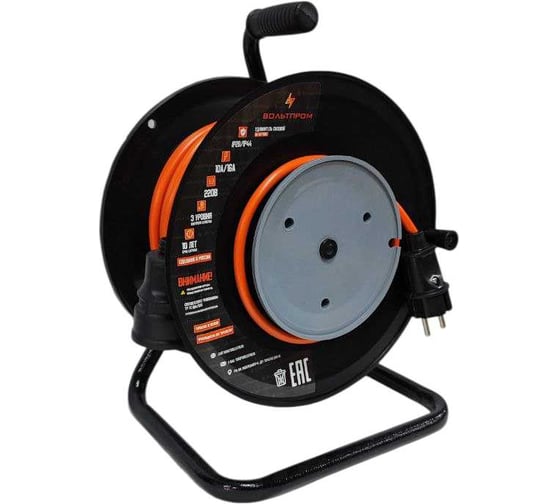 Удлинитель ТОРЭЛЕКТРО серии ВОЛЬТПРОМ ПВС 2х0,75 20м на садовой катушке (б/з) IP20 ВП214