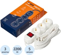 Сетевой фильтр BigTech ST310-5-W(3р/5м/10А/2,2кВт/3х0,75 мм2/белый) 2105950