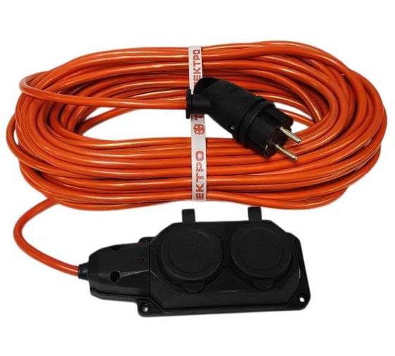 Удлинитель ТОРЭЛЕКТРО ПВС, 3500 Вт, на колодке 2 гнезда, 20м, без заземления, IP44 1418