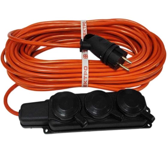 Удлинитель ТОРЭЛЕКТРО ПВС, 4000 Вт, на колодке 3 гнезда, 10м, с заземлением, IP44 1576