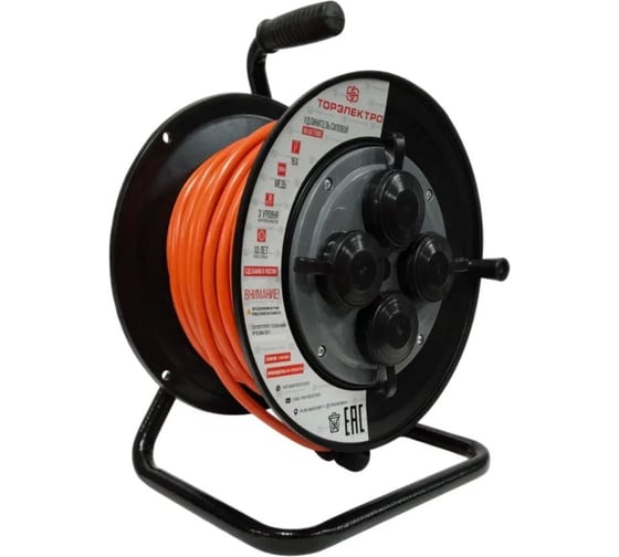 Удлинитель ТОРЭЛЕКТРО ПВС, 2200 Вт, 15м, на катушке, IP44, без заземления 1891