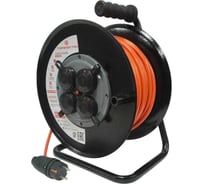 Удлинитель ТОРЭЛЕКТРО ПВС, 2200 Вт, 15м, на металлической катушке, IP44, без заземления, с термовыключателем. 1866