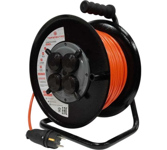 Удлинитель ТОРЭЛЕКТРО ПВС, 4000 Вт, 25м, на металлической катушке, IP44, без заземления 1860