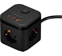 Удлинитель сетевой (куб) с usb type-C, 16А 2 метра, 3 розетки, с выключателем, с заземлением, ФОТОН, черный 26298