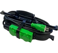 Удлинитель на рамке KNS серии MAX COLOR с заземлением КГтп-ХЛ 3х2,5 мм 3 розетки IP54 ГОСТ цвет зеленый 10 м KNS-MAX-COLOR-R-KG-325-3-54-10-GREEN