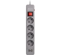 Сетевой фильтр Smartbuy c USB+Type C, 16А, 4 гнезда, c з/ш, с з/к, ПВС, 3 м, серый SBSP-30C-G