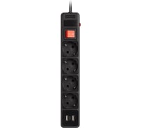 Сетевой фильтр Smartbuy c USB+Type C, 16А, 4 гнезда, c з/ш, с з/к, ПВС, 3 м, черный SBSP-30C-K
