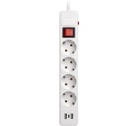 Сетевой фильтр Smartbuy c USB+Type C, 16А, 4 гнезда, c з/ш, с з/к, ПВС, 1.8 м, белый SBSP-18C-W