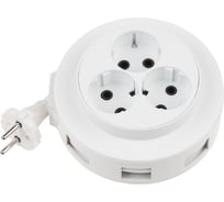 Удлинитель-рулетка ЮПИТЕР 5м, 3 розетки, 1,3кВт, без заземления, ШВВП 2x0,75 У6-008 JP8105-01
