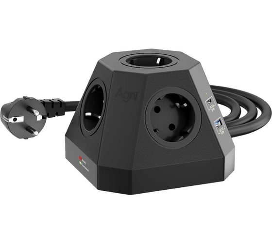 Сетевой фильтр AGNI пирамида 5 розеток, 2 метра, 2 USB-A+2 USB-C, чёрный TP-VH4U5E-PD TP-VH4U5E-PD2-2m-black
