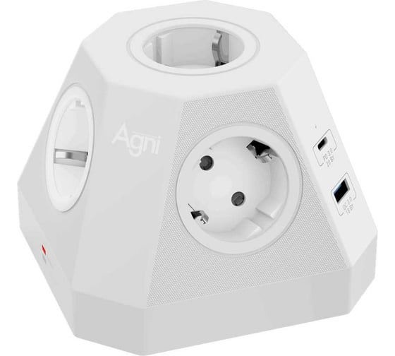 Сетевой фильтр AGNI пирамида 5 розеток, 2 метра, 2 USB-A+2 USB-C, белый TP-VH4U5E-PD TP-VH4U5E-PD2-2m-white