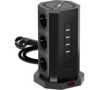 Сетевой фильтр AGNI башня 9 розеток, 3 метра, 4 USB + 1 Type-C 65 Вт, чёрный TP-VD5U9E-C-3m-black