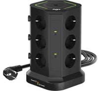 Сетевой фильтр AGNI башня 12 розеток, 2 метра, 3 USB + 2 Type-C 65 Вт, беспроводная зарядка, чёрный TP-VG6U12E-C-W-2m-black