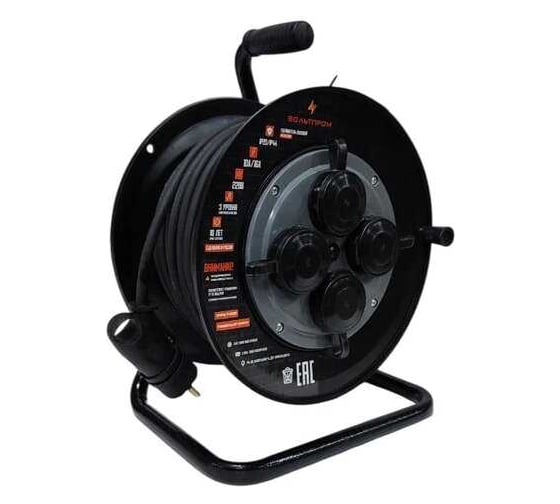 Удлинитель силовой ТОРЭЛЕКТРО серии ВОЛЬТПРОМ КГ 2х1.5, 15м, на пластиковой катушке, без заземления, IP44 ВП1091