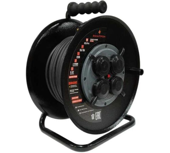 Удлинитель силовой ТОРЭЛЕКТРО серии ВОЛЬТПРОМ КГ 2х1.5, 30м, на металлической катушке, без заземления, IP44, с термовыключателем ВП1126