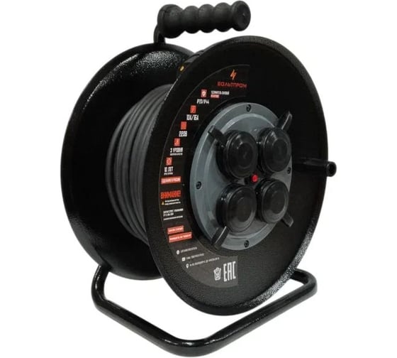 Удлинитель силовой ТОРЭЛЕКТРО серии ВОЛЬТПРОМ КГ 2х1,5 40м, на металлической катушке, без заземления, IP44, с термовыключателем ВП1128