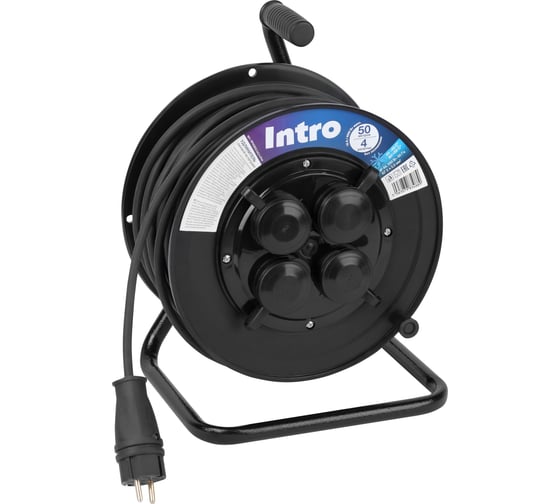 Удлинитель силовой Intro RP450KG-2x2, 5-IP44 уличный на пластиковой катушке без заземления 4 розетки 50м КГ 2х2, 5мм2 Б0072044