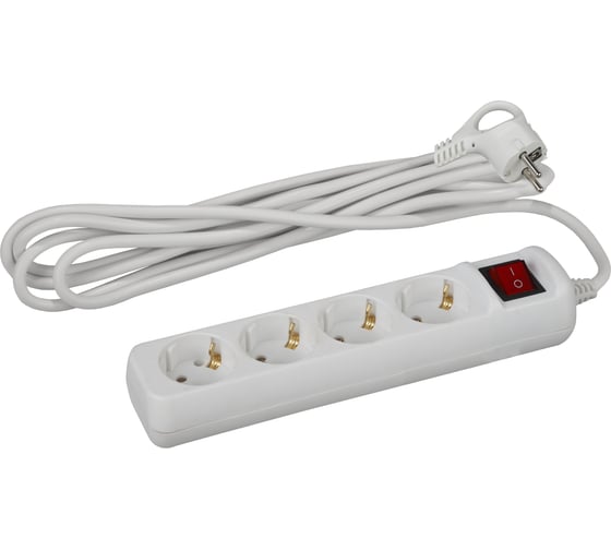 Удлинитель электрический Intro UES430-W с заземлением с выключателем 4 розетки 3 м ПВС 3x0, 75мм2 10А белый Б0060251