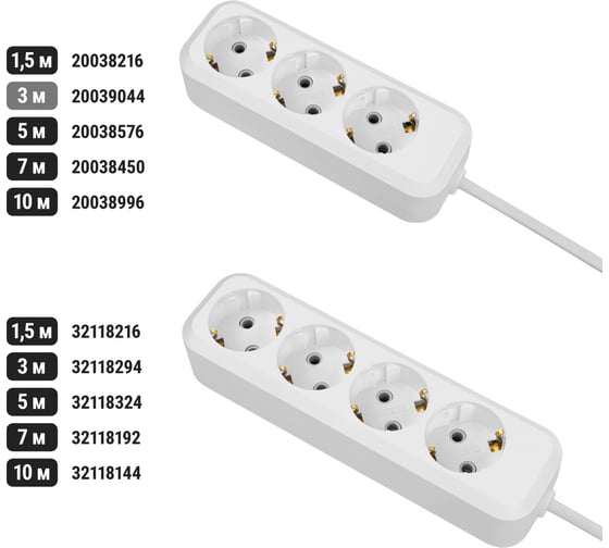 Удлинитель сетевой TDM ELECTRIC 3 розетки, 3 метра, с заземлением, ПВС 3х0,75 мм2 10А 250В, белый, SQ1303-1041