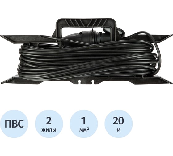 Удлинитель Topfort каркас ПВС 2х1 кв.мм 20м 6А 1 гнездо, без заземления, с заглушками, IP44 2280813