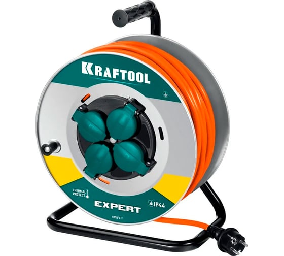 Силовой удлинитель KRAFTOOL Expert на стальной катушке ПВС 3х1.5 50м 3500Вт IP44 55084-50 55084-50_z01