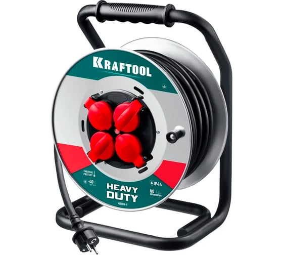 Силовой удлинитель KRAFTOOL Heavy Duty на стальной катушке КГ 3х1.5 50м 3700Вт IP44 55085-50 55085-50_z02