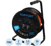 Удлинитель ПВС Topfort 2х2,5кв.мм, 50м на пласт.катушке, 4 роз. б/з, IP44 2267257