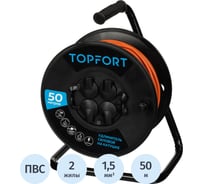 Удлинитель ПВС Topfort 2х1,5кв.мм, 50м на пласт.катушке, 4 роз. б/з, IP44 2267255