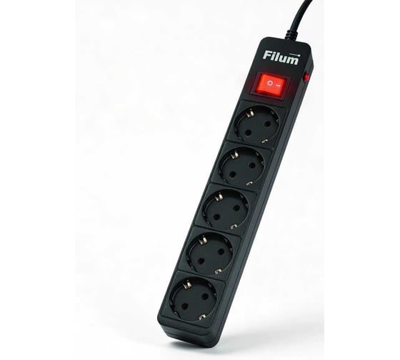 Сетевой фильтр Filum черный, 2200 Вт., 5 розеток, шнур 1.8 м FL-SP5-1.8M-BL