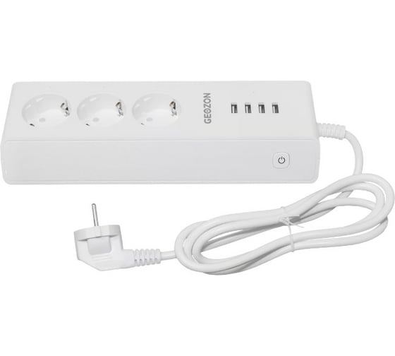Умный удлинитель GEOZON ES-01 Wi-Fi, AC100-250В, 10А, 3 розетки+4USB GSH-SSS01