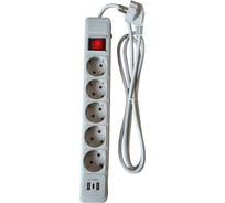 Фильтр JETT 5 розеток+2USB+TYPE C, серый 1,9м 16А/3,5кВт (медный провод) 171-502