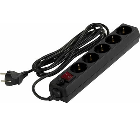 Сетевой фильтр SONNEN U-3513, 5 розеток, заземление, выключатель, 10А, длина 3м, черный, 513489
