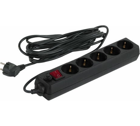 Сетевой фильтр SONNEN U-3515, 5 розеток, заземление, выключатель, 10А, длина 5м, черный, 513490