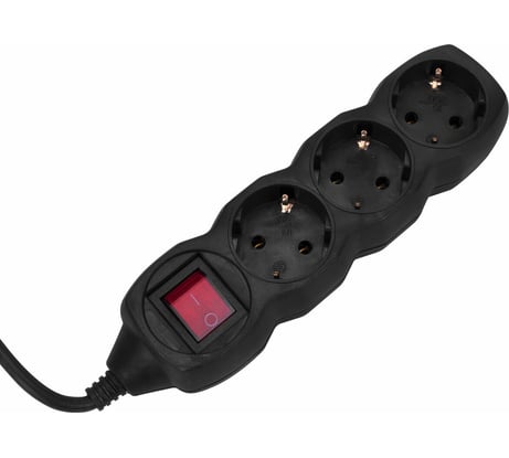 Удлинитель SONNEN U-133GS, 3 розетки, c заземлением, выключатель, 10А, длина 3 м, черный, 513266