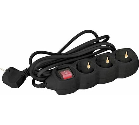 Удлинитель SONNEN U-133GS, 3 розетки, c заземлением, выключатель, 10А, длина 5 м, черный, 513267