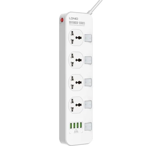 Сетевой фильтр Perfeo LDNIO SC4408C 2м, 4 розетки EU_UK_US/ 2500W/ 4 USB: QC 3.0+PD 3.0 20W/ White LD_D0435