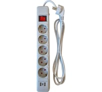 Фильтр JETT 5 розеток+2USB+TYPE C 2.0 (быстрая зарядка), серый 3м 16А/3,5кВт (медный провод) 171-603