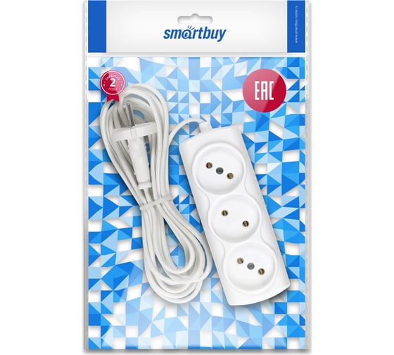 Удлинитель Smartbuy 3 гнезда 3 метра 6А/1,35кВт без заземления ШВВП 2x0,75 SBE-10-3-03-F