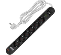 Фильтр сетевой IEK СФ-06К 16А USB A+C 20Вт 1,5м 3х1,5мм2 черный WFP10-16-06-01-ZKU-K02