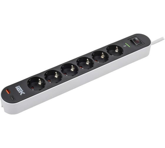 Фильтр сетевой IEK СФ-06К 16А USB A+C 20Вт 3м 3х1,5мм2 черный WFP10-16-06-03-ZKU-K02