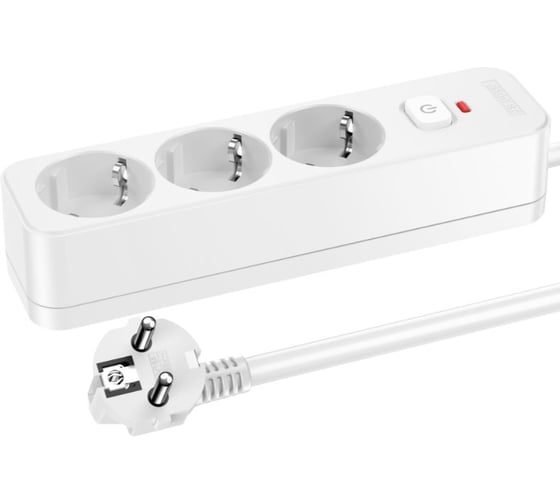 Сетевой фильтр PERFEO REAL HOME 1,0м, 3 розетки, 16А, 3500 Вт, тройная защита, белый 30025603