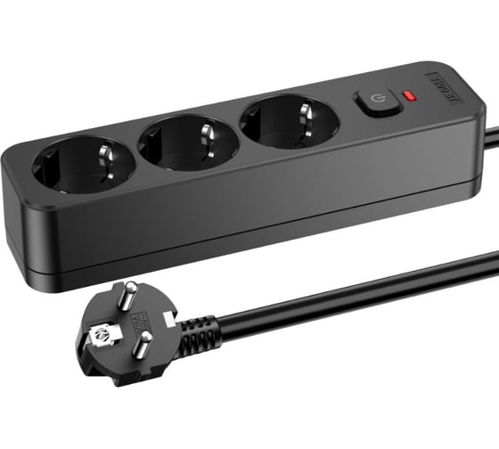 Сетевой фильтр PERFEO REAL HOME 0,5м, 3 розетки, 16А, 3500 Вт, тройная защита, черный 30025602