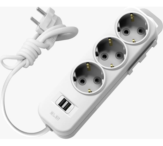 Удлинитель ELBI Myra с заземлением 3 входа с защитными шторками USB 3м (3x1,5) 527-040203-321
