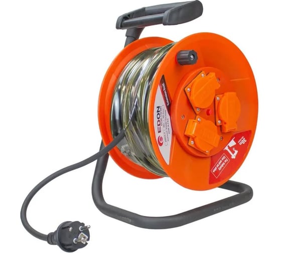 Удлинитель Edon EC30-1.5/3RT (катушка, 30м, 3G1.5мм, 3 розетки) 35487