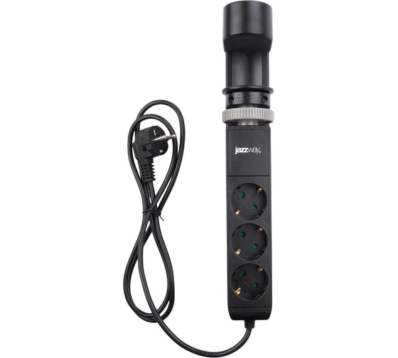 Удлинитель электрический Jazzway EX-03GS-150-bk (3 x 1,5м) 3 розетки, заземление, шторки, выключатель с подсветкой IP20 черный 5075740 5075450