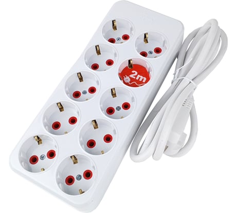 Удлинитель AY-KA 10-местная, 2м. 16А 250В с заземлением, шторки, белый 7701002